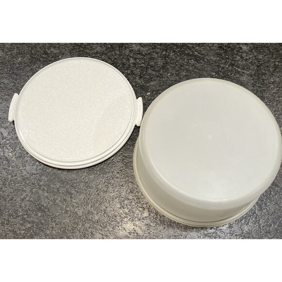 Vtg Tupperware Maxi Extra Tall Cake Carrier 1256-5 & 1257-4 White Speckled Base - Picture 2 of 13